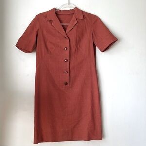 Vintage Red Orange Collared Button Front Utility Shirt Dress S